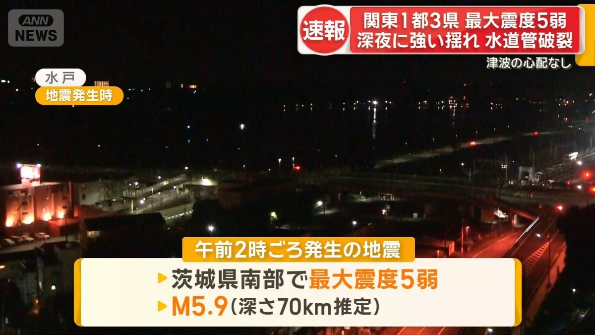 Magnitude 5.9 quake hits southern Ibaraki, intensity lower 5 in Kanto; about 40 injured